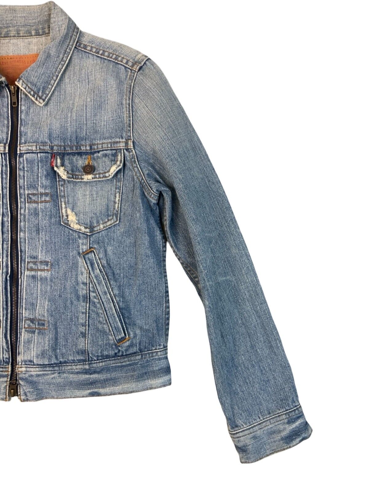 VTG 90s JAPANESE LEVIS PLEAT FRONT ZIP UP TYPE 2 DISTRESSED DENIM JACKET S 36
