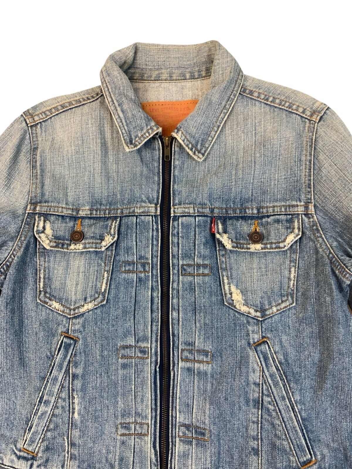 VTG 90s JAPANESE LEVIS PLEAT FRONT ZIP UP TYPE 2 DISTRESSED DENIM JACKET S 36