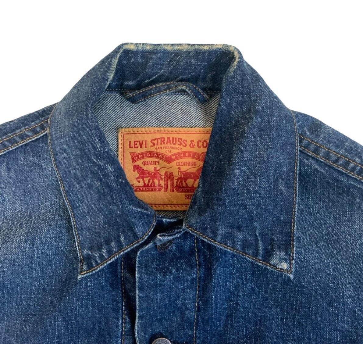 LEVIS Y2K FACTORY DISTRESSED TYPE 3 TRUCKER DENIM JACKET INDIGO BLUE S 36