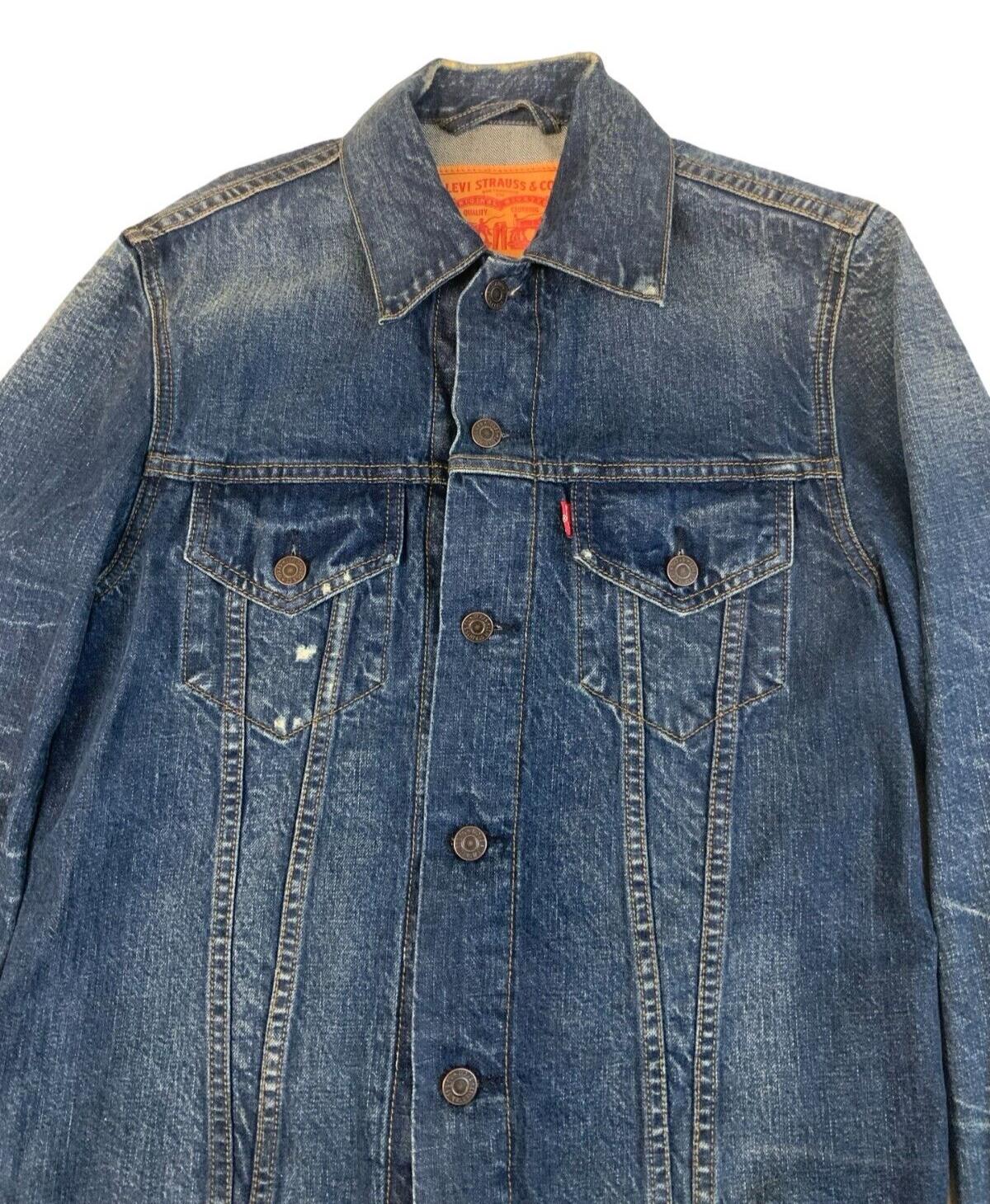 LEVIS Y2K FACTORY DISTRESSED TYPE 3 TRUCKER DENIM JACKET INDIGO BLUE S 36