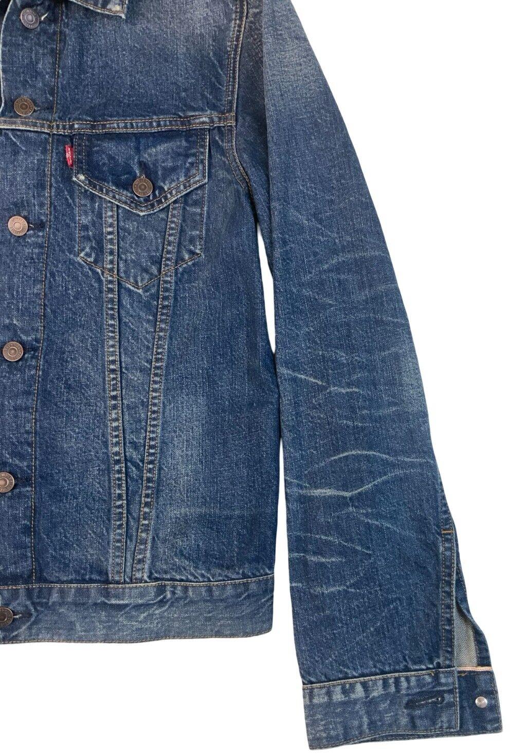 LEVIS Y2K FACTORY DISTRESSED TYPE 3 TRUCKER DENIM JACKET INDIGO BLUE S 36