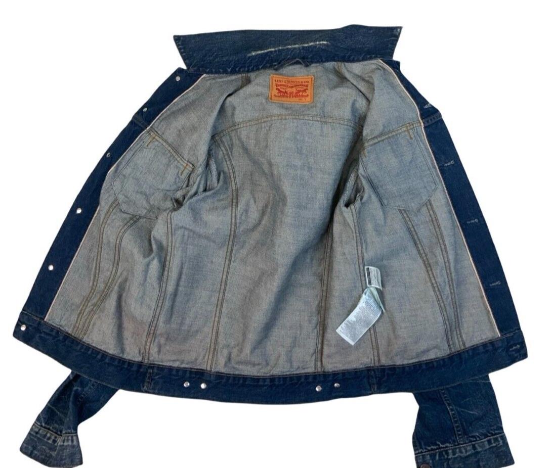 LEVIS Y2K FACTORY DISTRESSED TYPE 3 TRUCKER DENIM JACKET INDIGO BLUE S 36