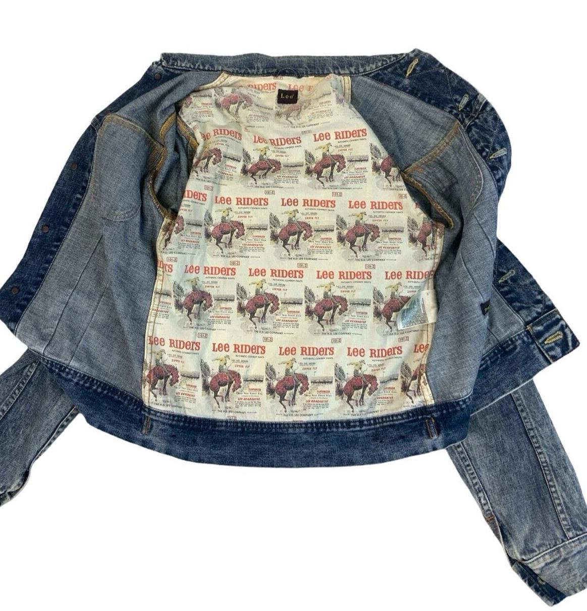RARE VTG LEE 125th ANNIVERSIARY DONWAN HARRELL GRAPHIC LINED DENIM JACKET XS 34