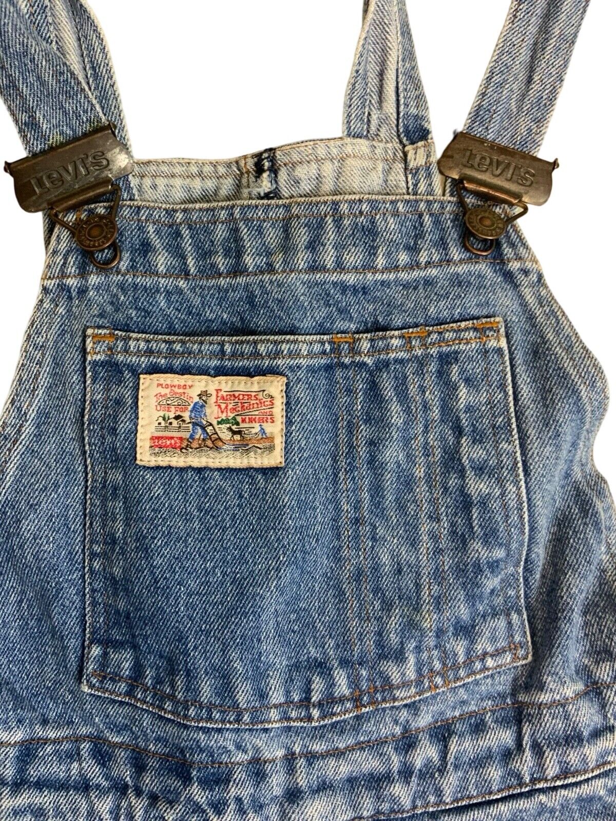 VTG 1980s LEVIS ORANGE TAB UNISEX DENIM DUNGAREES MID-LIGHT FADE 26”W 32”L
