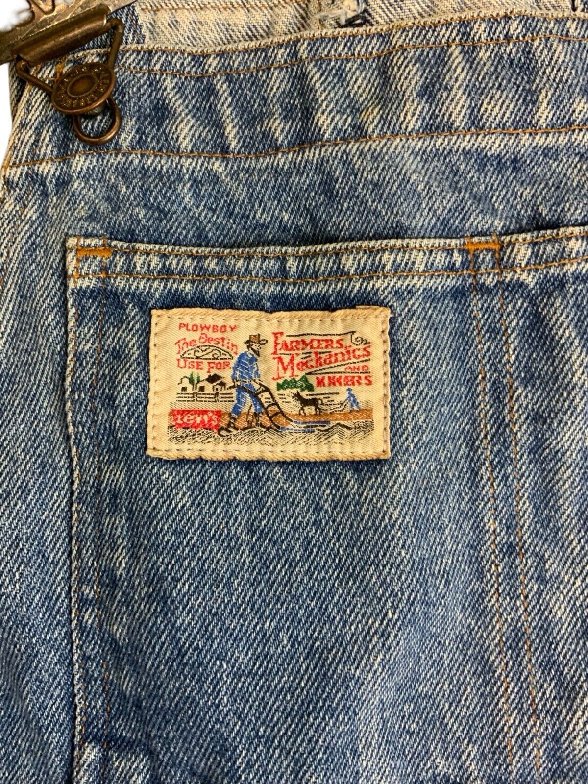 VTG 1980s LEVIS ORANGE TAB UNISEX DENIM DUNGAREES MID-LIGHT FADE 26”W 32”L