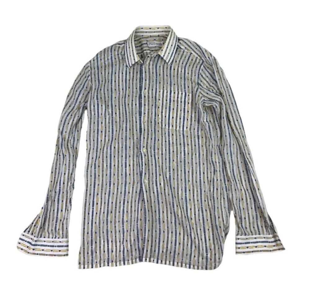 VTG 90s 00s PIERRE CARDIN LONG SLEEVE WHITE STRIPED PATTERNED SHIRT