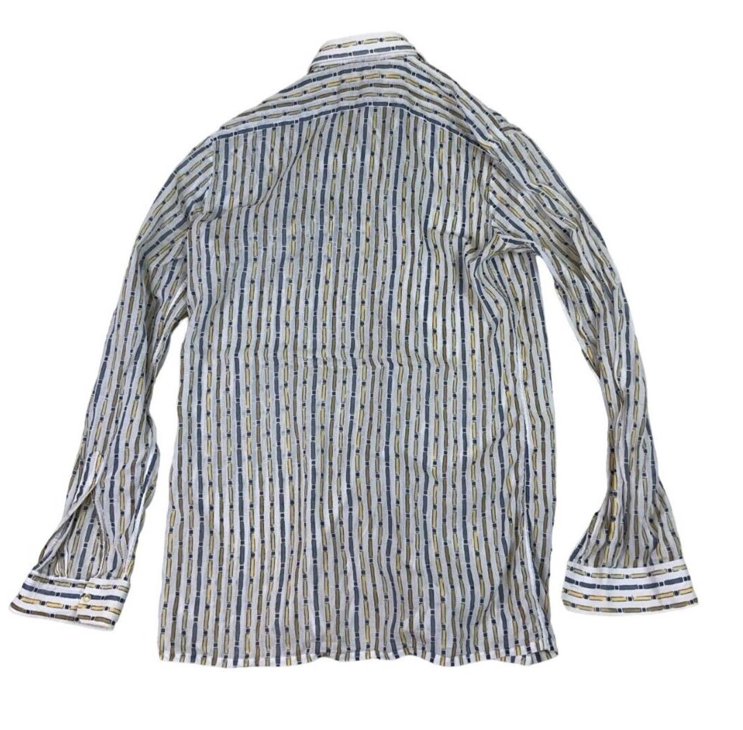 VTG 90s 00s PIERRE CARDIN LONG SLEEVE WHITE STRIPED PATTERNED SHIRT