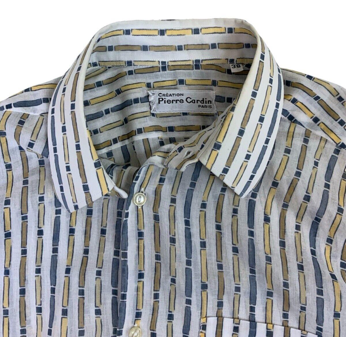 VTG 90s 00s PIERRE CARDIN LONG SLEEVE WHITE STRIPED PATTERNED SHIRT