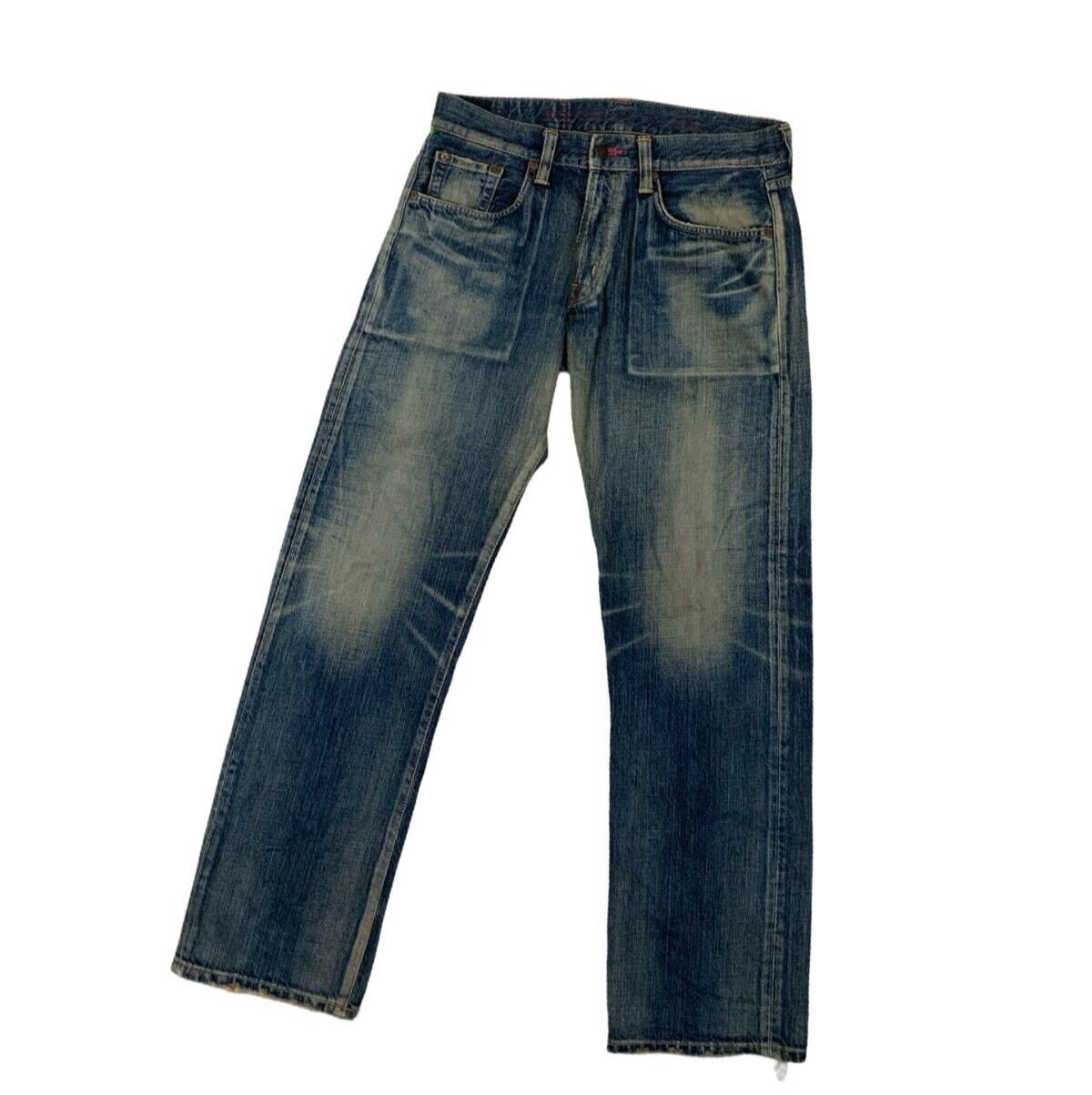 VTG DISTRESSED SUNFADED BLUE EDWIN STRAIGHT LEG JEANS SIZE 34W 32L