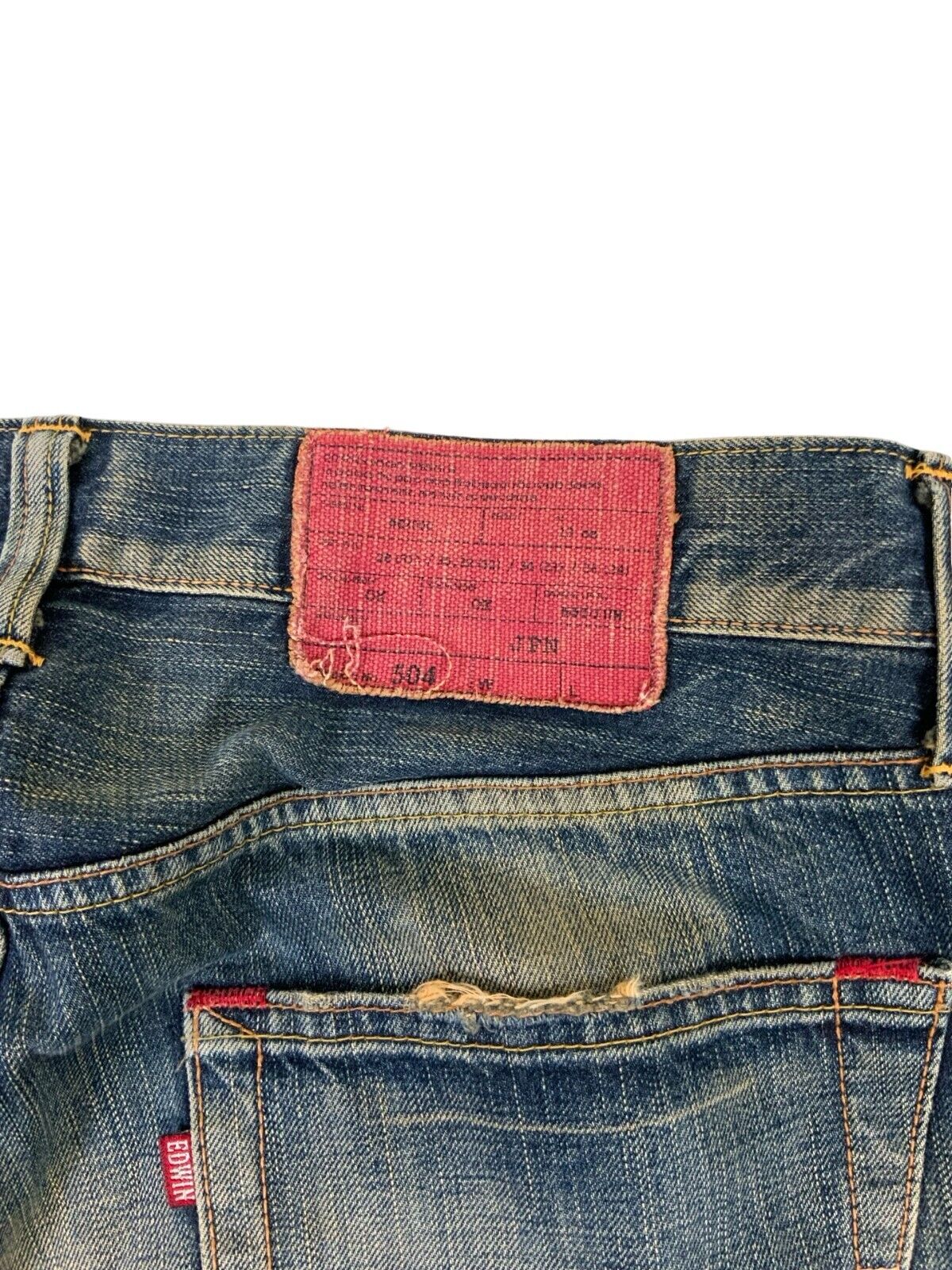 VTG DISTRESSED SUNFADED BLUE EDWIN STRAIGHT LEG JEANS SIZE 34W 32L