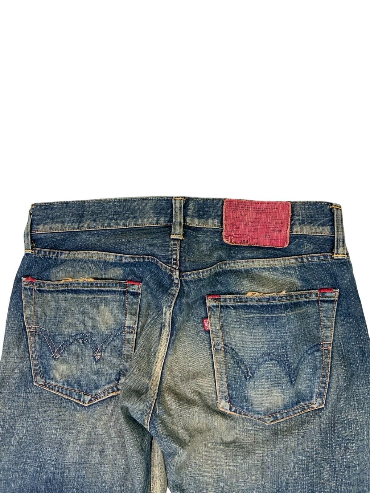 VTG DISTRESSED SUNFADED BLUE EDWIN STRAIGHT LEG JEANS SIZE 34W 32L