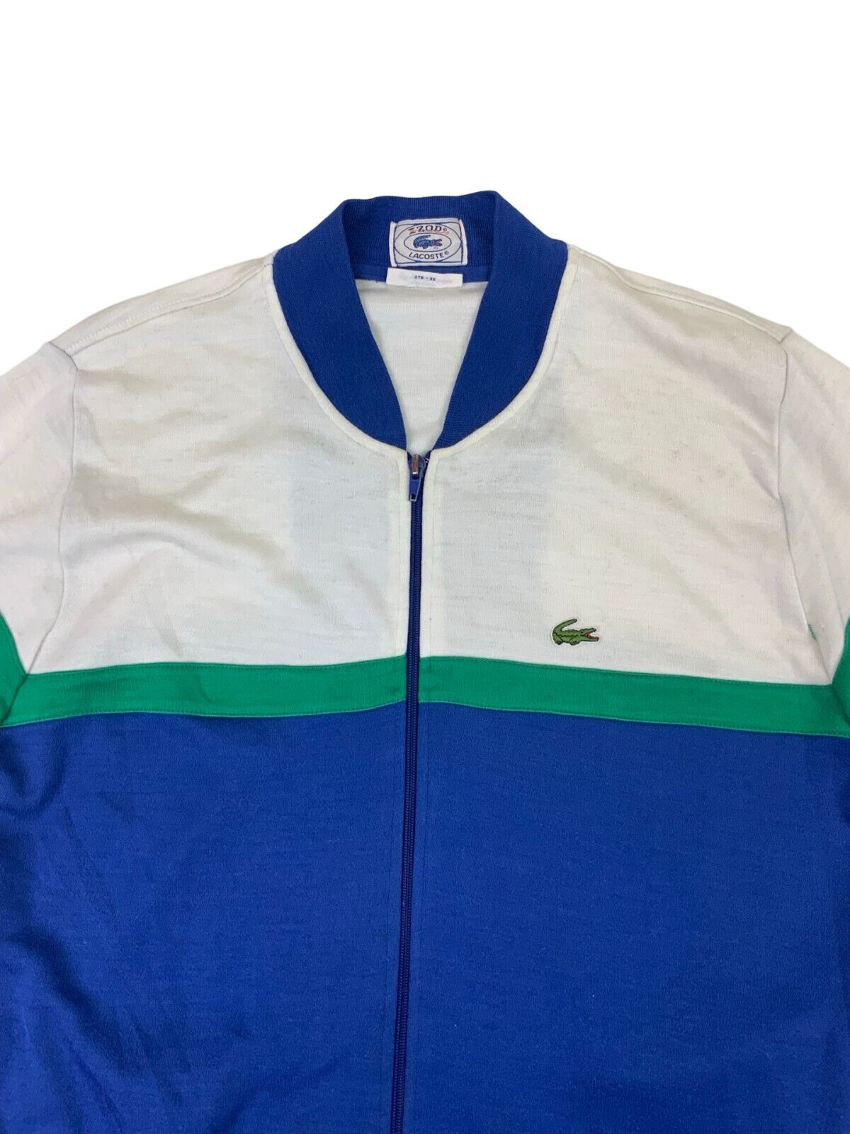 VTG 80s LACOSTE IZOD ZIP UP BLUE WHITE ZIP-UP SWEATSHIRT SIZE M