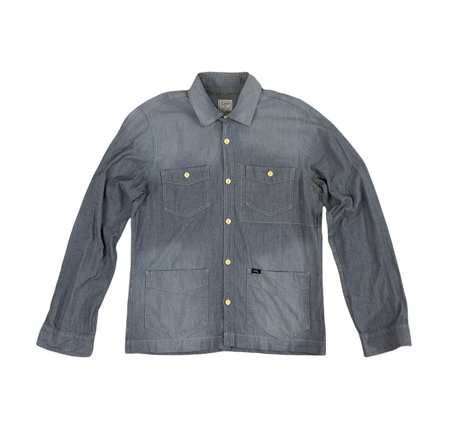 VTG LEE 101 SALT & PEPPER CHAMBRAY 4 POCKET CHORE JACKET SHIRT USA WORKWEAR S 36
