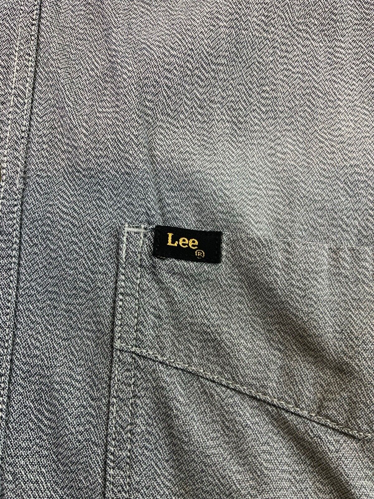 VTG LEE 101 SALT & PEPPER CHAMBRAY 4 POCKET CHORE JACKET SHIRT USA WORKWEAR S 36