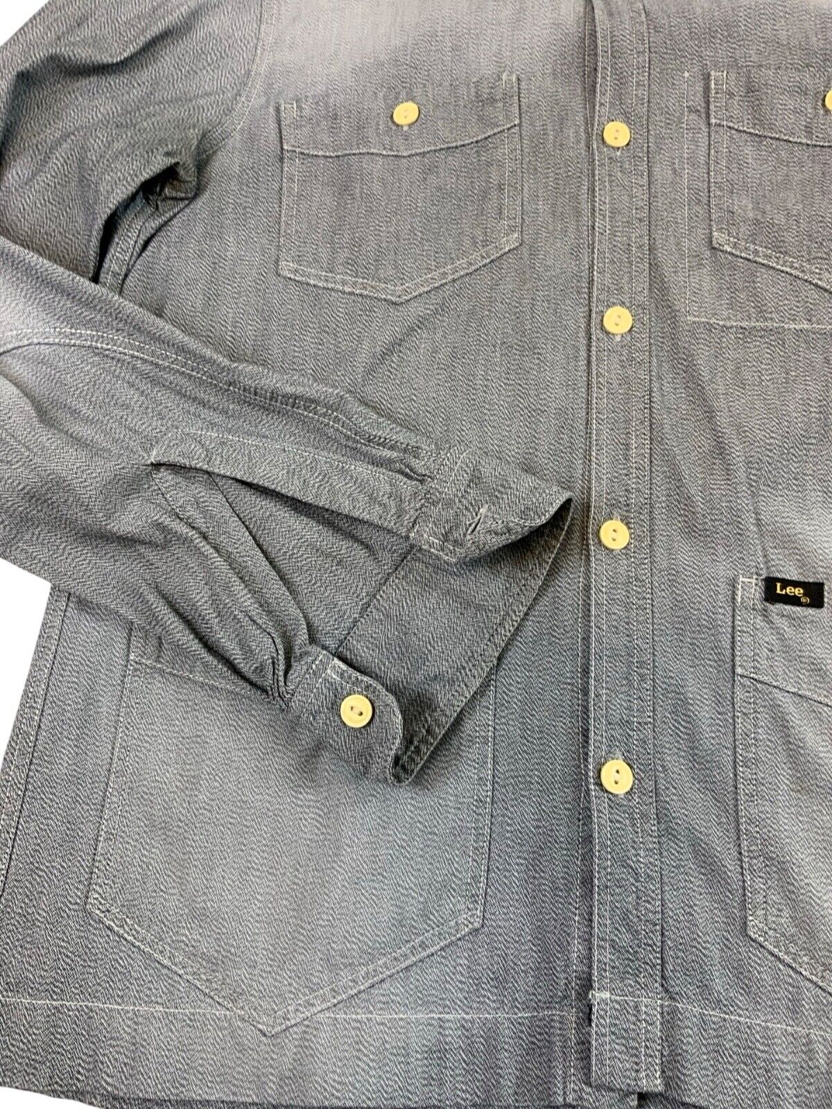 VTG LEE 101 SALT & PEPPER CHAMBRAY 4 POCKET CHORE JACKET SHIRT USA WORKWEAR S 36