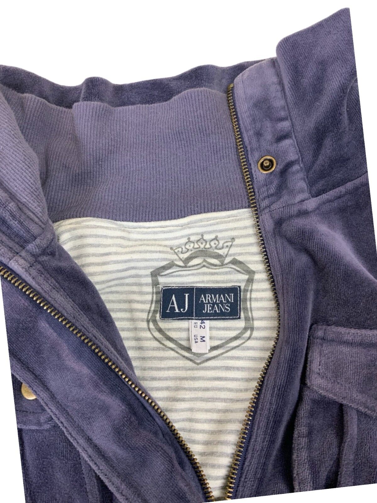 VTG Y2K ARMANI JEANS VELOUR MIDNIGHT BLUE TRACK JACKET SIZE S