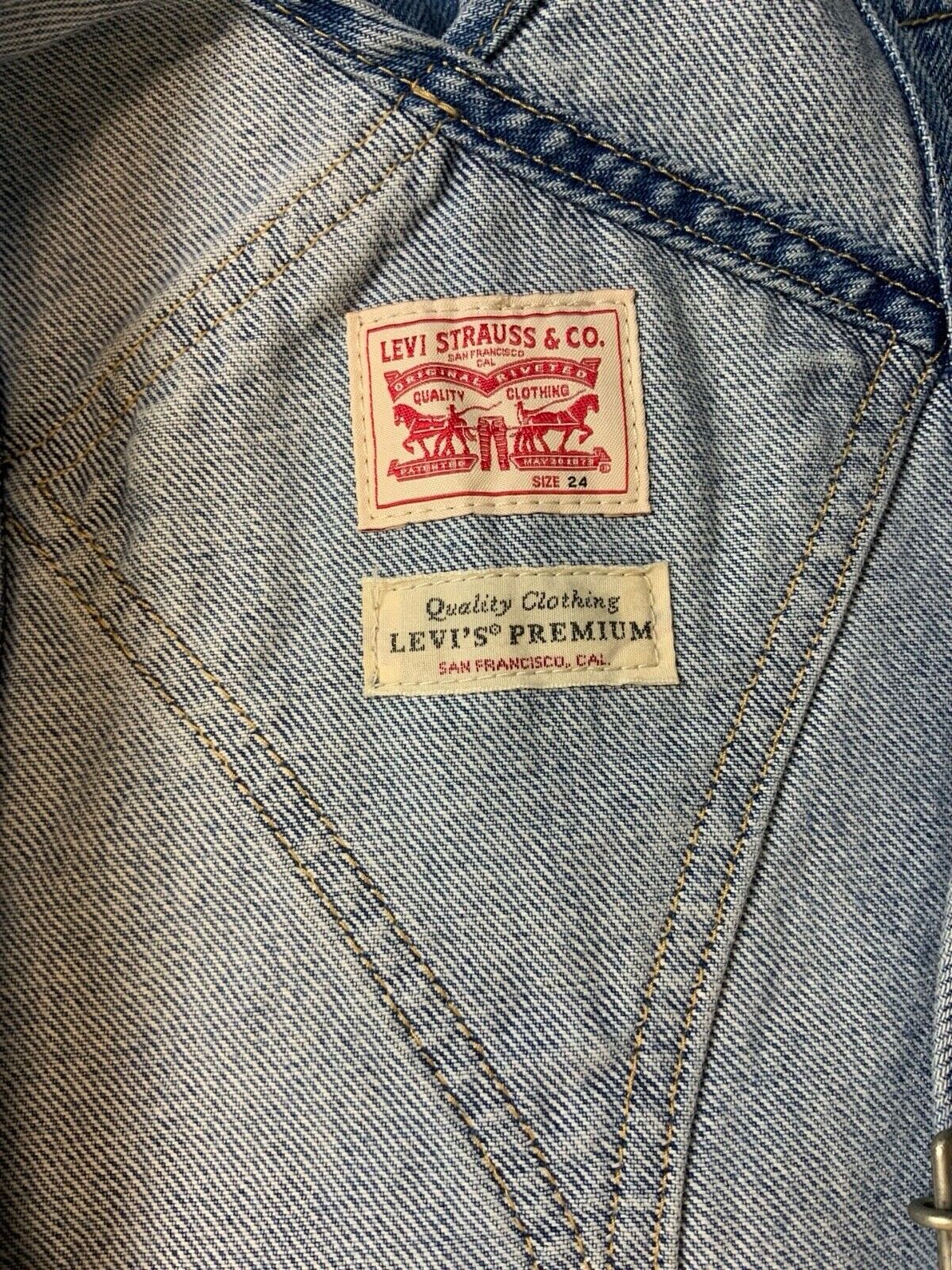 LEVIS PREMIUM BIG E LADIES ZIPSIDE SLIM FIT STONEWASH DENIM DUNGAREES 24” W 27”L
