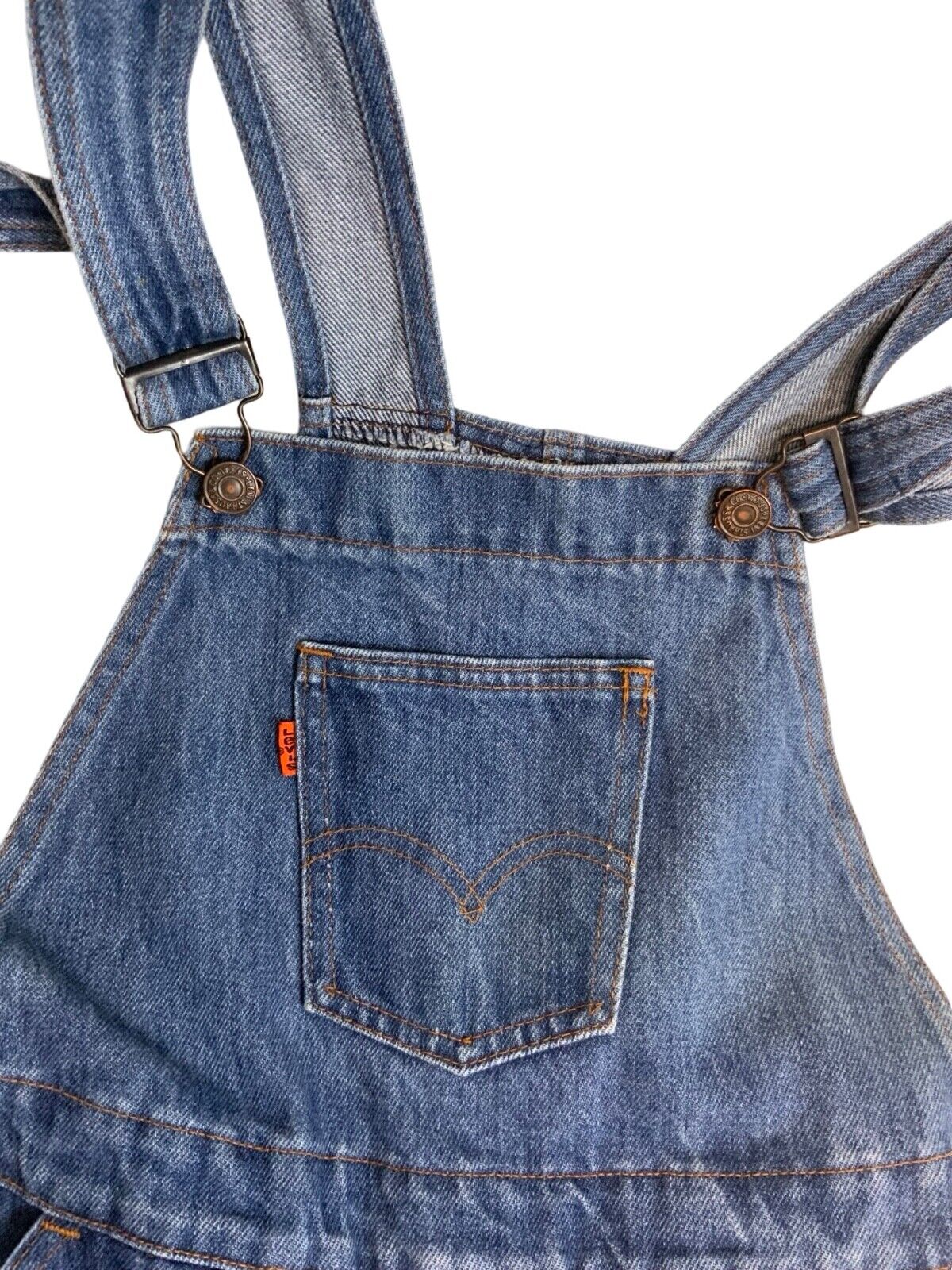 VTG 80s UNISEX LEVIS ORANGE TAB DENIM DUNGAREES WORKWEAR ROCKABILLY XS 25” WAIST