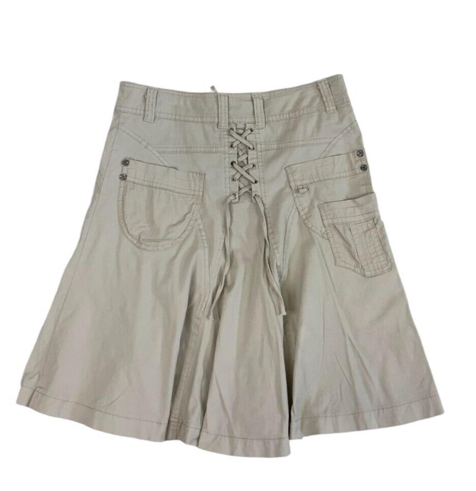 VTG Y2K ESCANDELLE CREAM PLEATED MINI MIDI CARGO SKIRT SIZE S