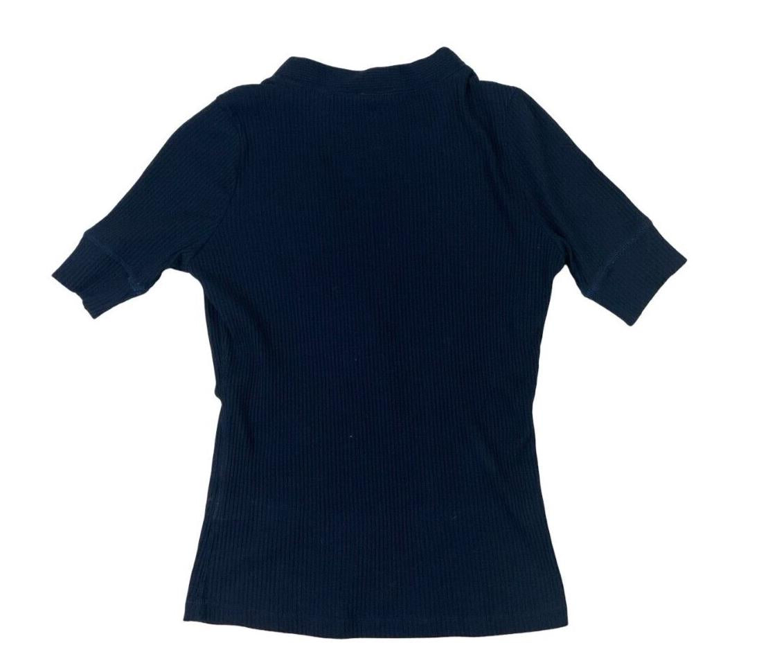 Y2K DIESEL RIBBED BUTTON UP V NECK TOP NAVY BLUE SIZE S