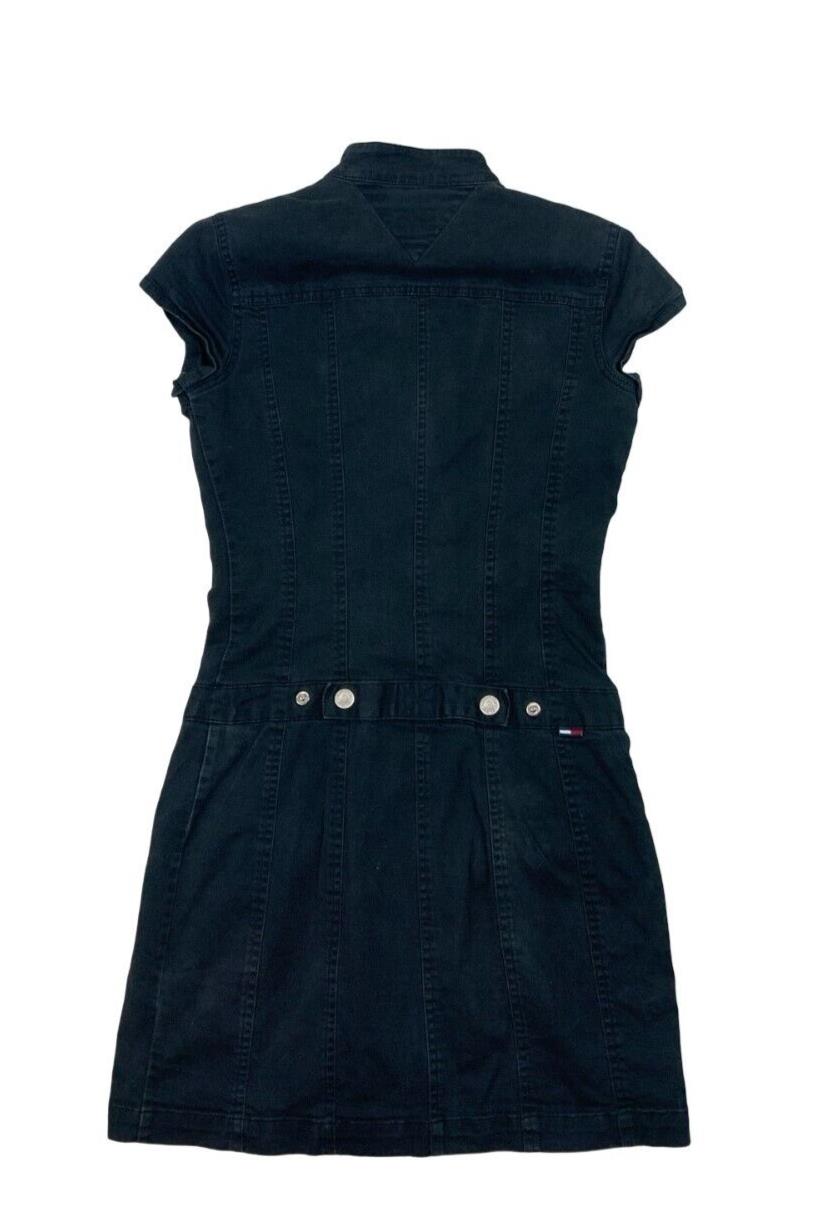 VTG Y2K TOMMY HILFIGER NAVY BLUE ZIP UP DENIM MINI DRESS SIZE S