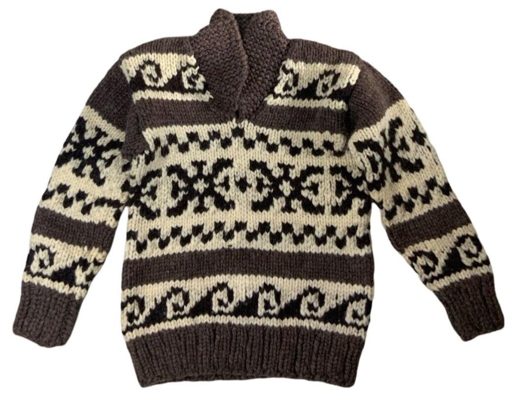 VTG NATIVE CANADIAN HAND KNIT COWICHAN PULLOVER SALISH INDIAN ROCKABILLY S 36