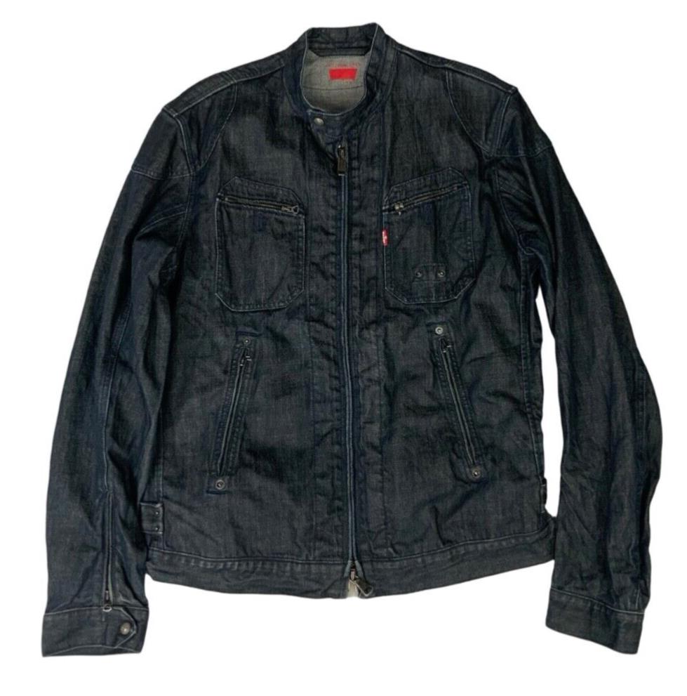 00s Y2K LEVIS DARK INDIGO ZIP UP ENGINEERED BIKER STYLE DENIM JACKET L 42