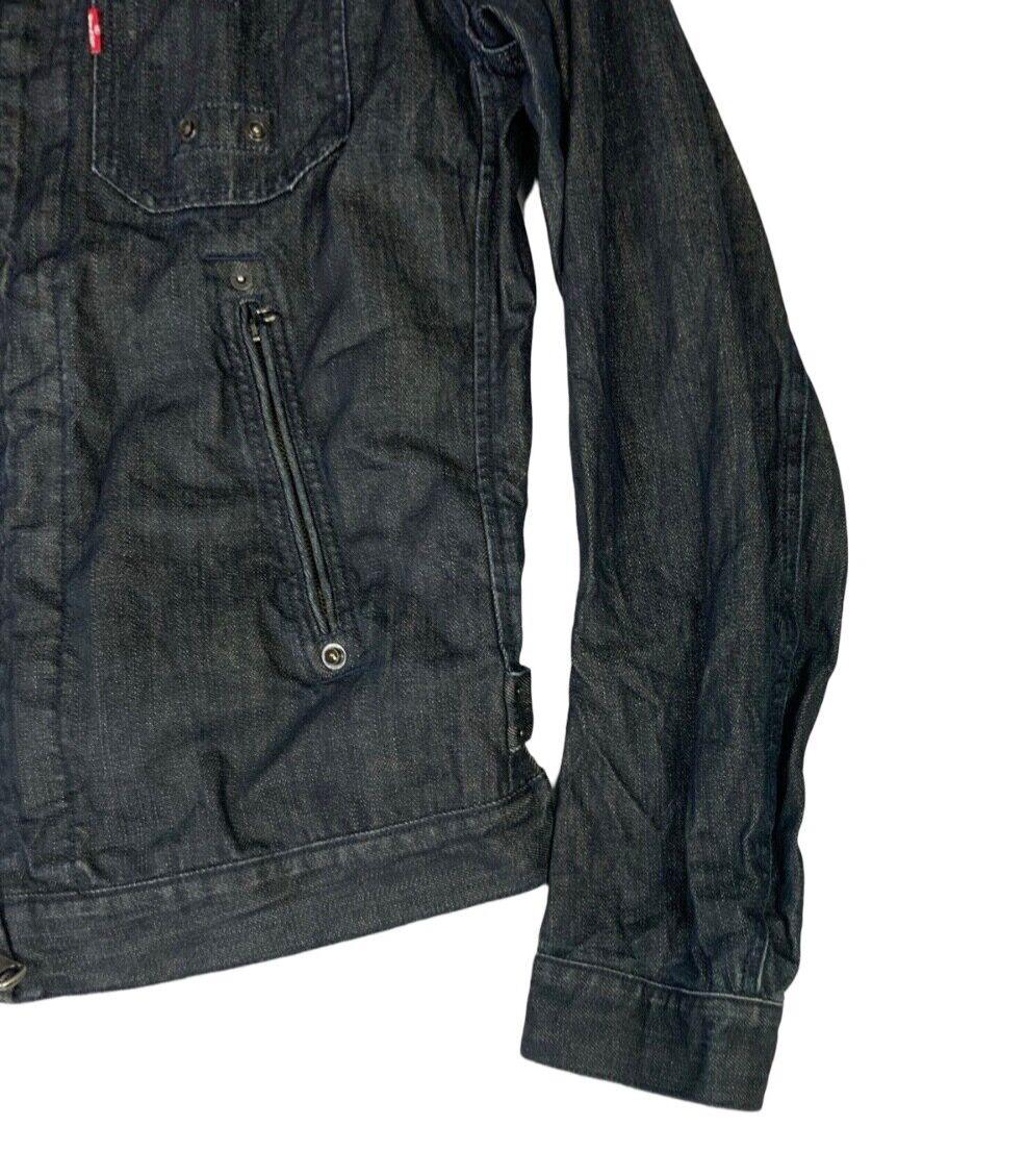 00s Y2K LEVIS DARK INDIGO ZIP UP ENGINEERED BIKER STYLE DENIM JACKET L 42