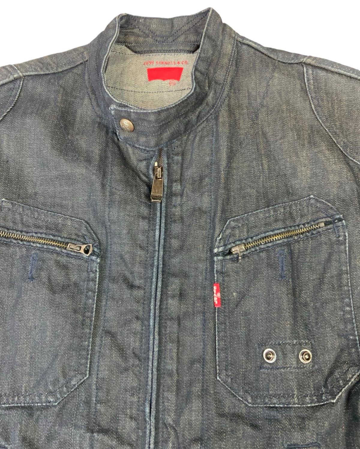 00s Y2K LEVIS DARK INDIGO ZIP UP ENGINEERED BIKER STYLE DENIM JACKET L 42