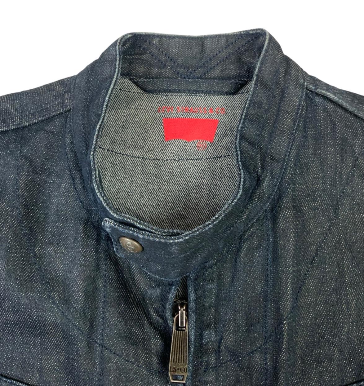 00s Y2K LEVIS DARK INDIGO ZIP UP ENGINEERED BIKER STYLE DENIM JACKET L 42