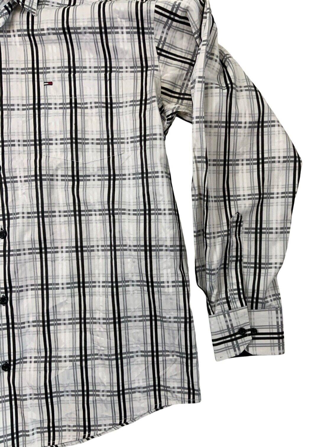 VTG 00s TOMMY HILFIGER WHITE BLACK GREY LONG SLEEVE CHECK SHIRT SIZE XL