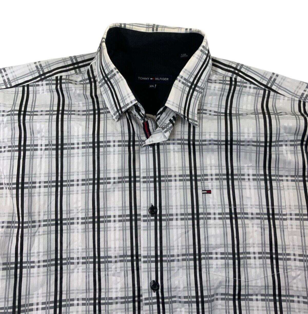 VTG 00s TOMMY HILFIGER WHITE BLACK GREY LONG SLEEVE CHECK SHIRT SIZE XL