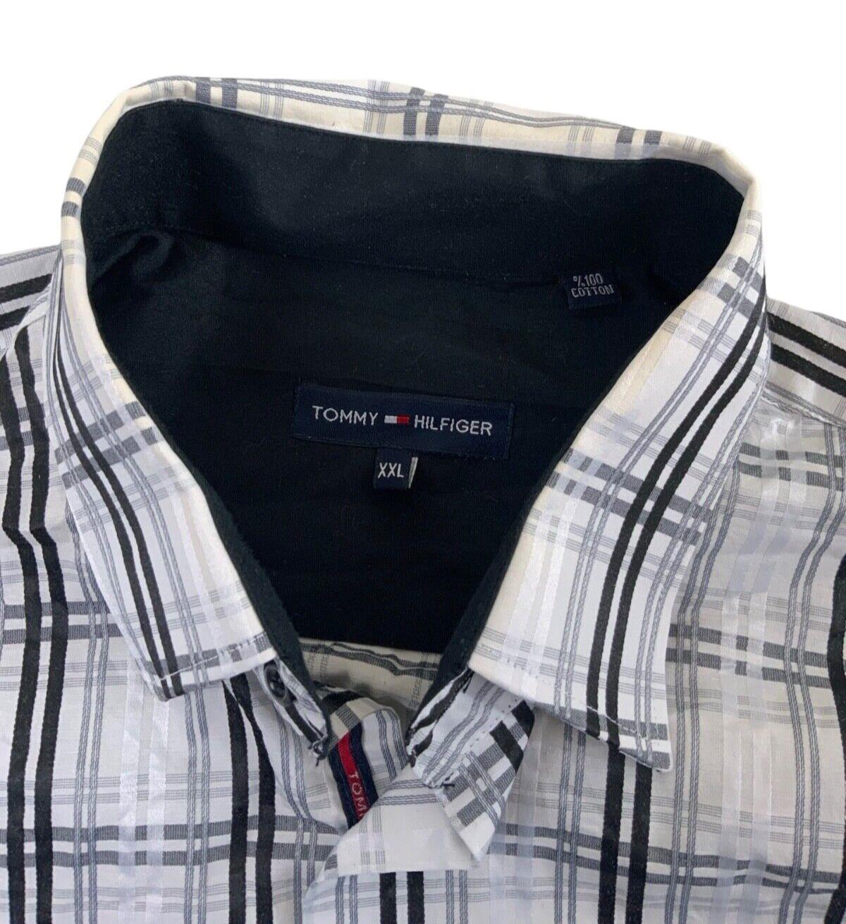 VTG 00s TOMMY HILFIGER WHITE BLACK GREY LONG SLEEVE CHECK SHIRT SIZE XL