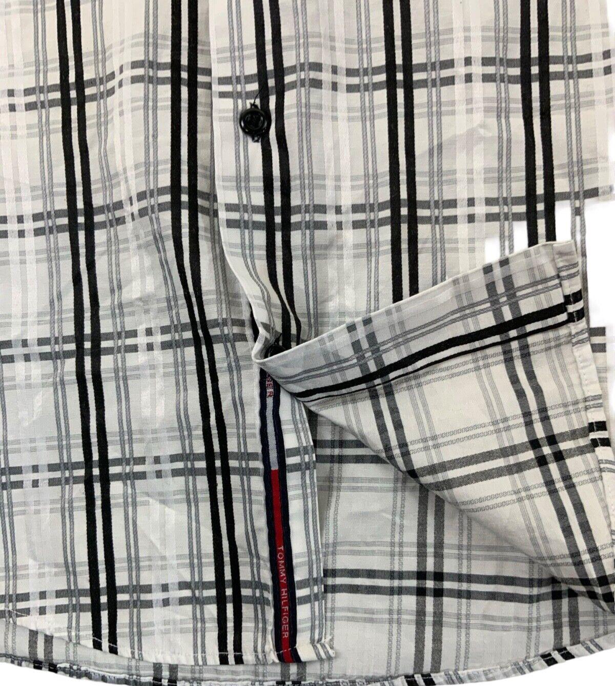 VTG 00s TOMMY HILFIGER WHITE BLACK GREY LONG SLEEVE CHECK SHIRT SIZE XL