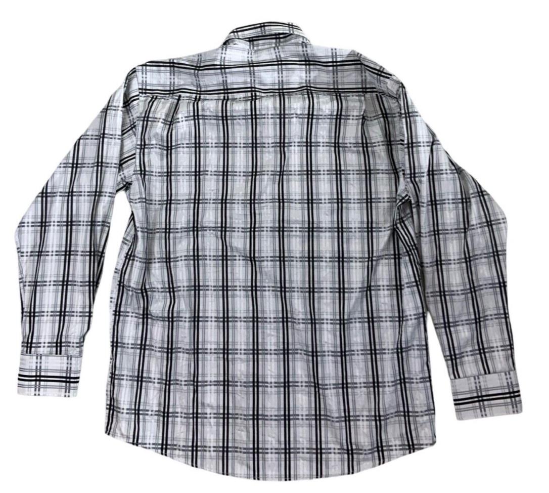 VTG 00s TOMMY HILFIGER WHITE BLACK GREY LONG SLEEVE CHECK SHIRT SIZE XL