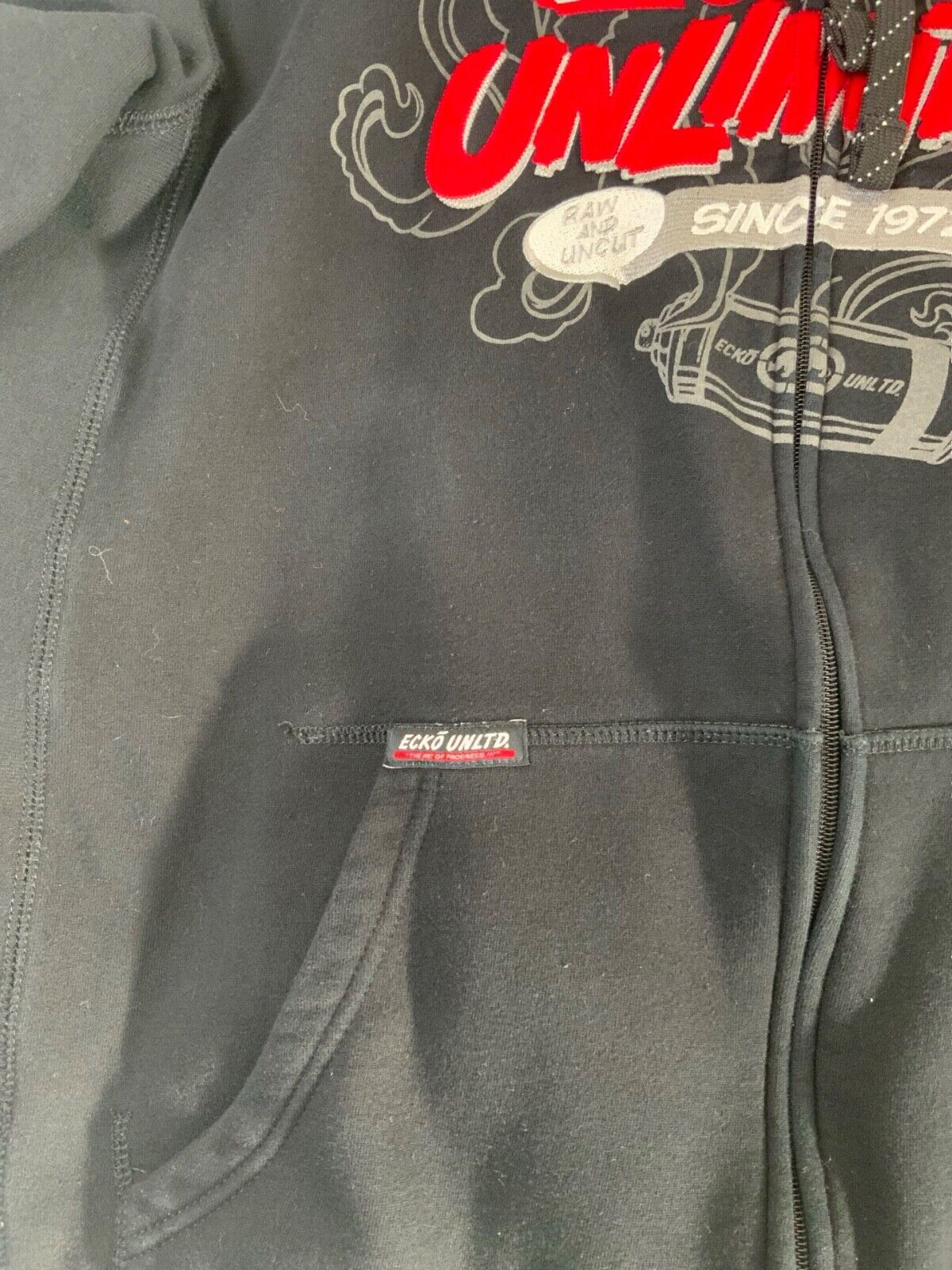 VTG Y2K ECKO UNLIMITED BLACK RED ZIP UP EMBROIDERED GRAPHIC HOODIE SIZE XL