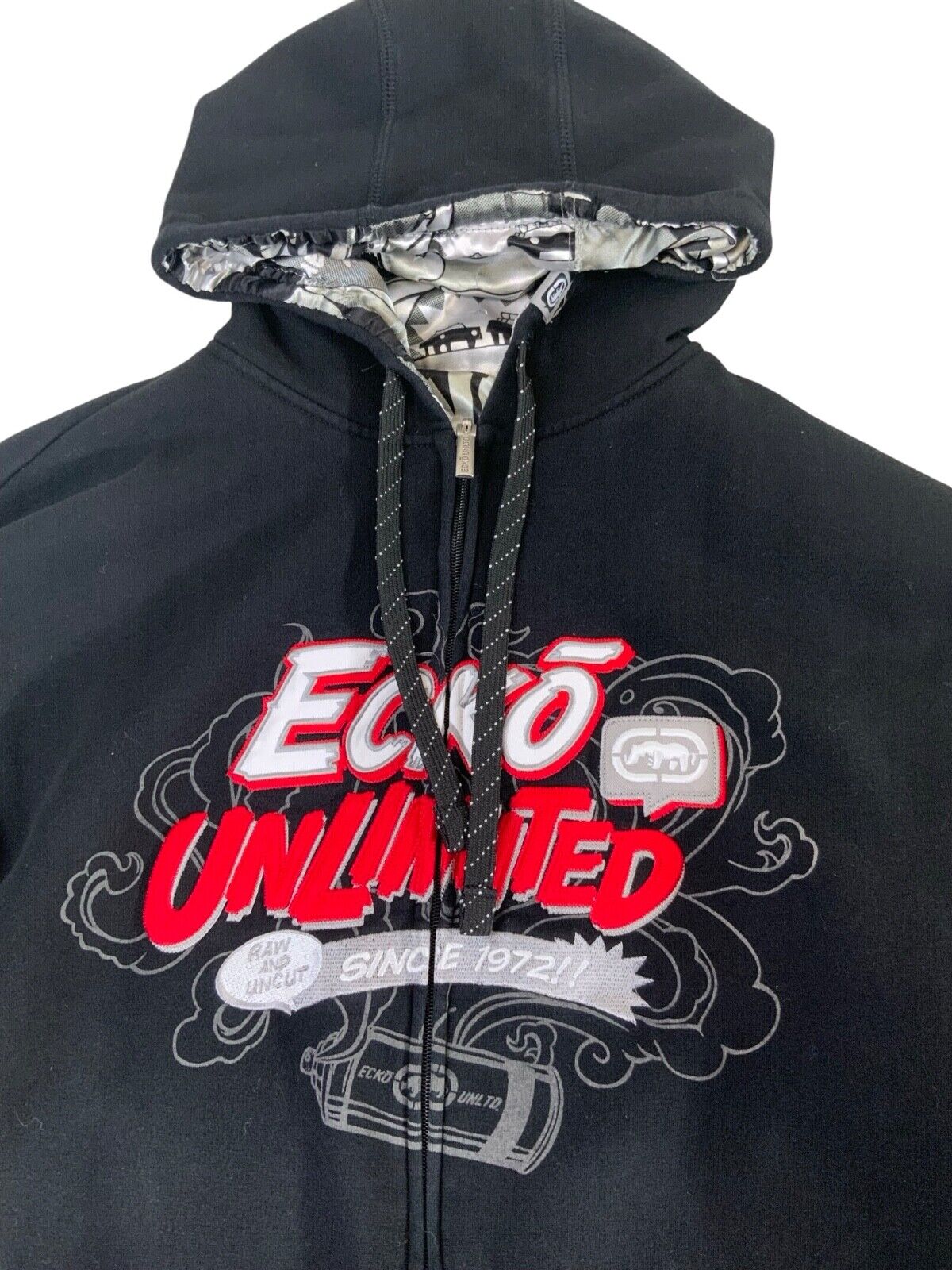 VTG Y2K ECKO UNLIMITED BLACK RED ZIP UP EMBROIDERED GRAPHIC HOODIE SIZE XL
