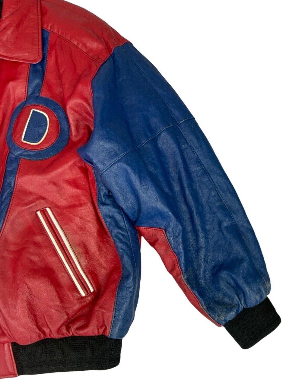 VTG 90s RED & BLUE LEATHER DISPLAY VARSITY JACKET OVERSIZED LETTERMAN L 44