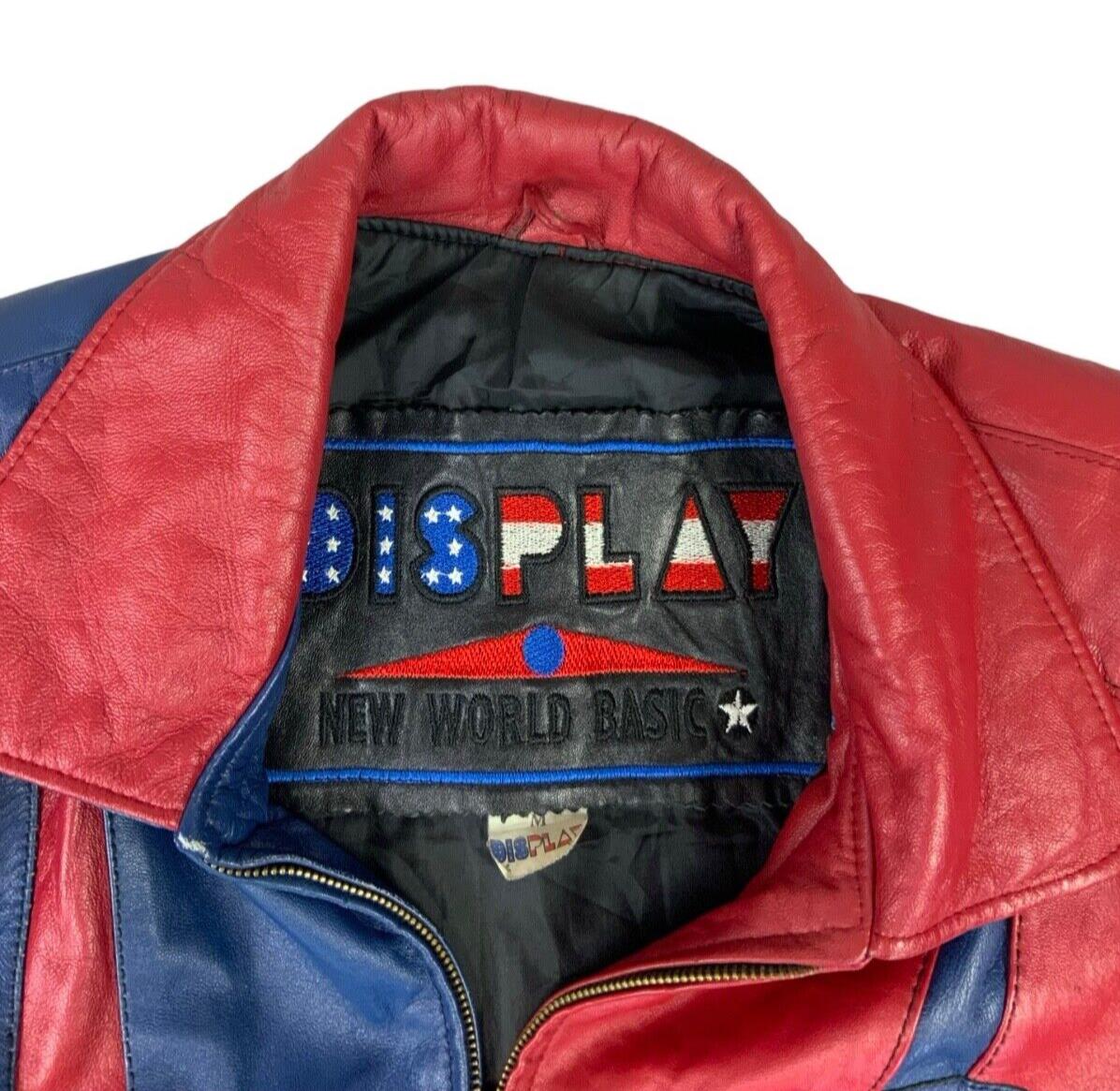 VTG 90s RED & BLUE LEATHER DISPLAY VARSITY JACKET OVERSIZED LETTERMAN L 44