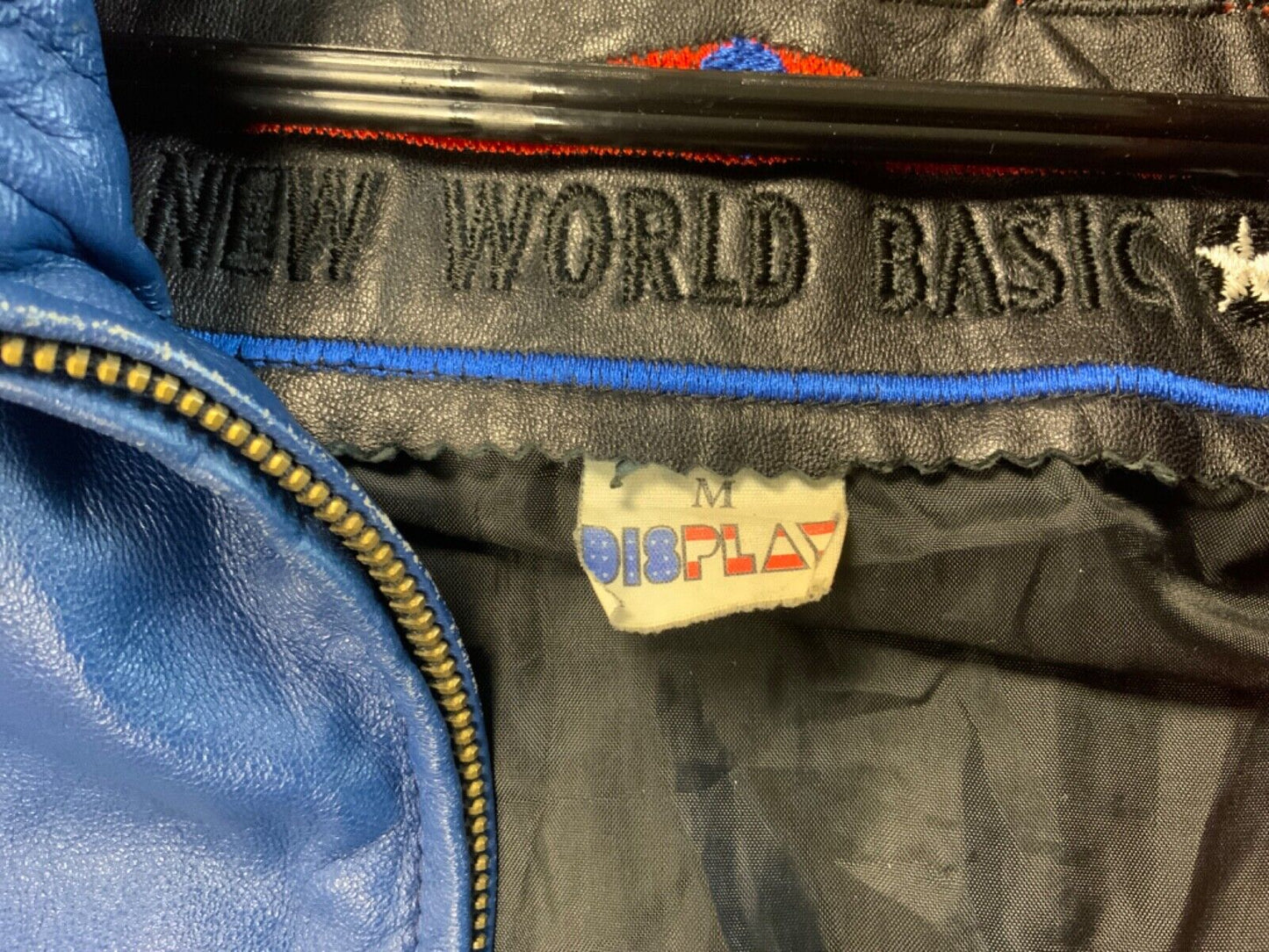 VTG 90s RED & BLUE LEATHER DISPLAY VARSITY JACKET OVERSIZED LETTERMAN L 44