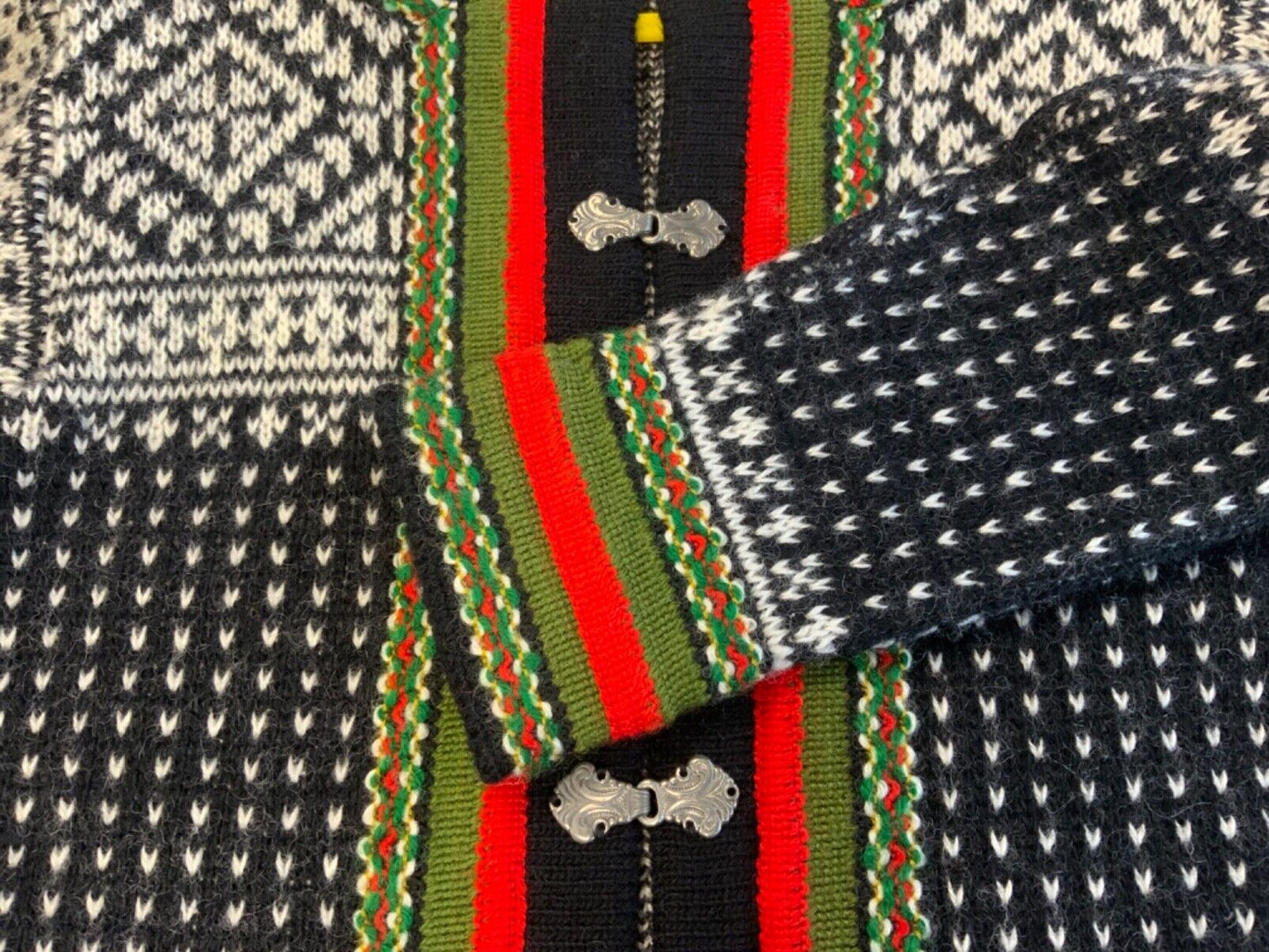 VTG 1970s TRADITIONAL NORWAY HANDKNIT WOOL FOLK CARDIGAN SCANDINAVIAN S 8