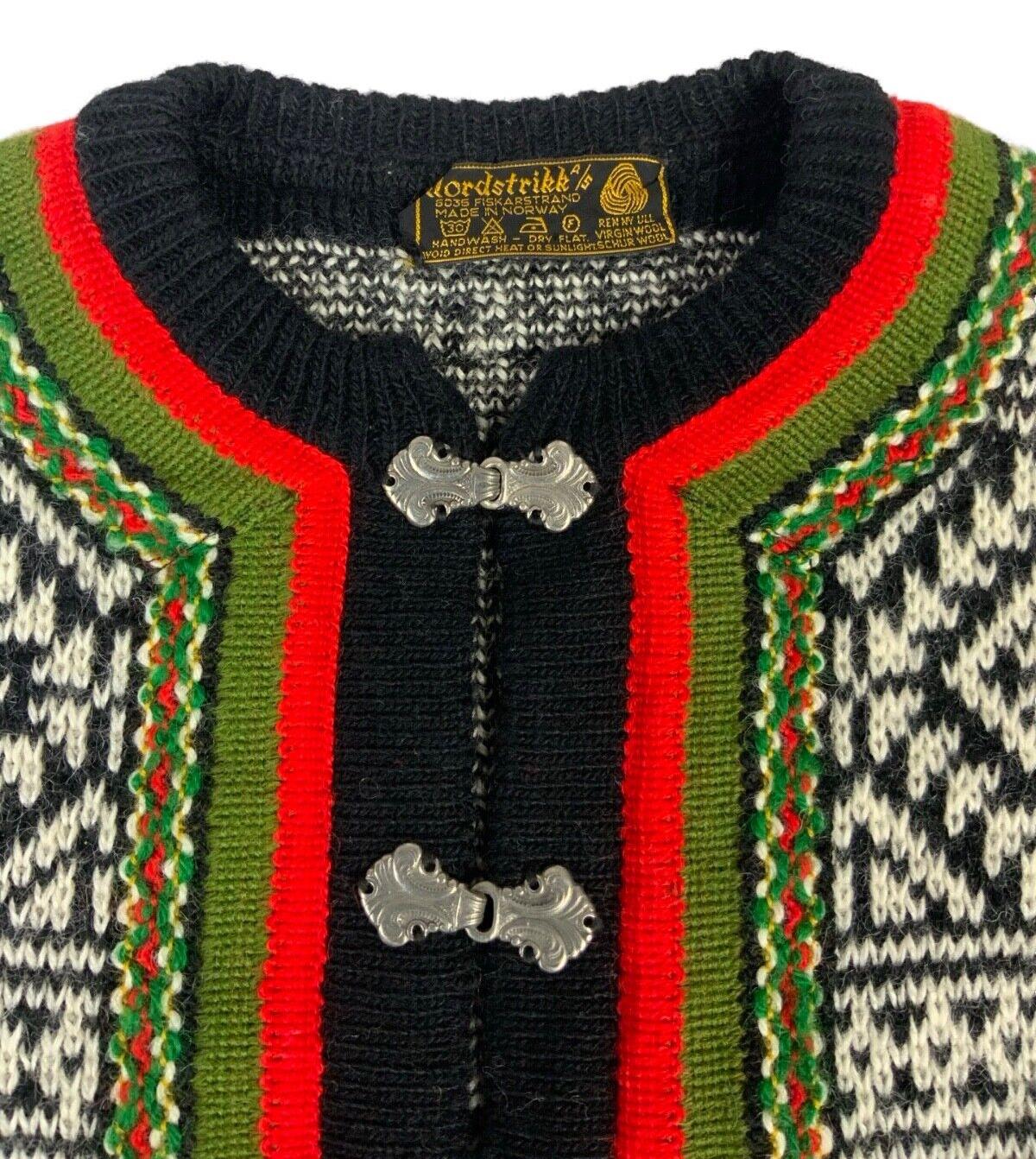 VTG 1970s TRADITIONAL NORWAY HANDKNIT WOOL FOLK CARDIGAN SCANDINAVIAN S 8