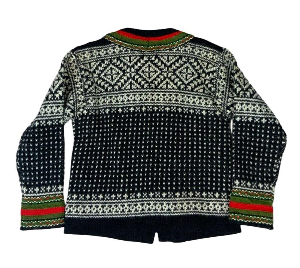 VTG 1970s TRADITIONAL NORWAY HANDKNIT WOOL FOLK CARDIGAN SCANDINAVIAN S 8