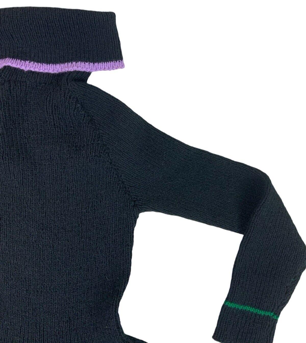 VTG 70S 80s BLACK MULTICOLOUR STRIPE KNITTED ROLL NECK MIDI DRESS SIZE S 8