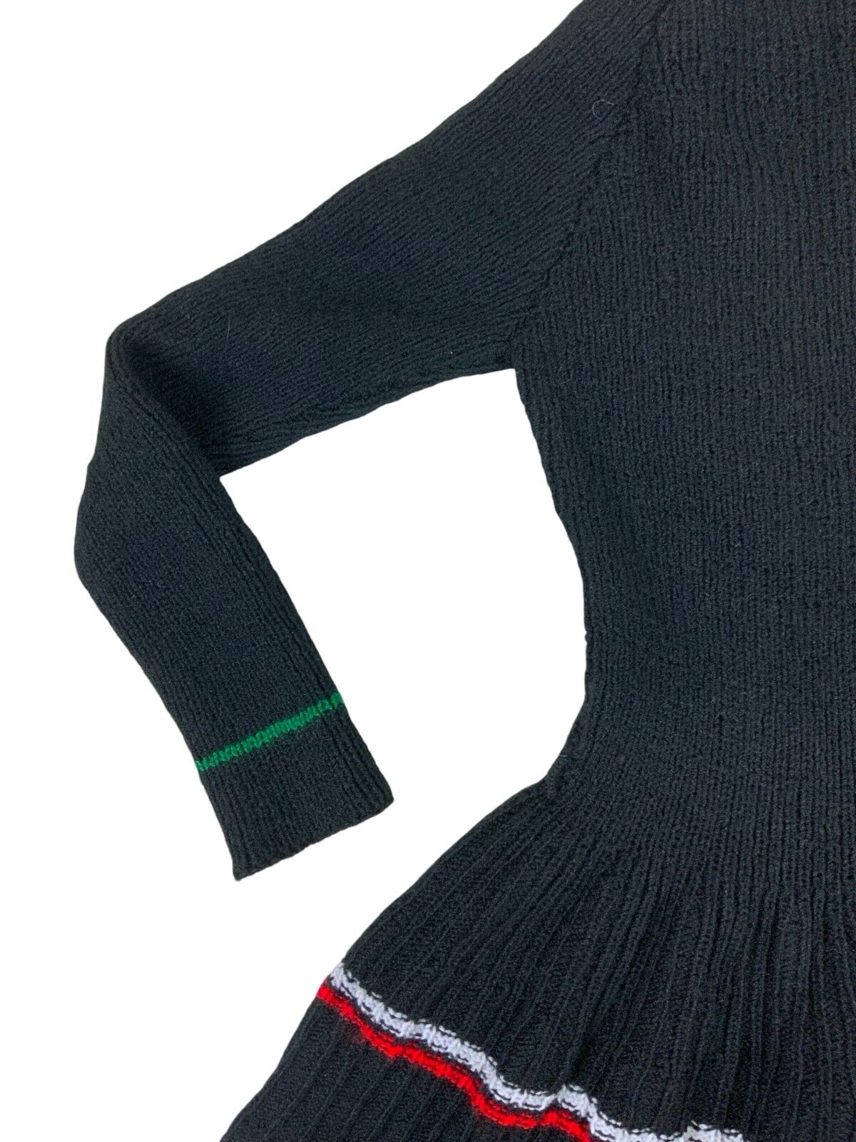 VTG 70S 80s BLACK MULTICOLOUR STRIPE KNITTED ROLL NECK MIDI DRESS SIZE S 8