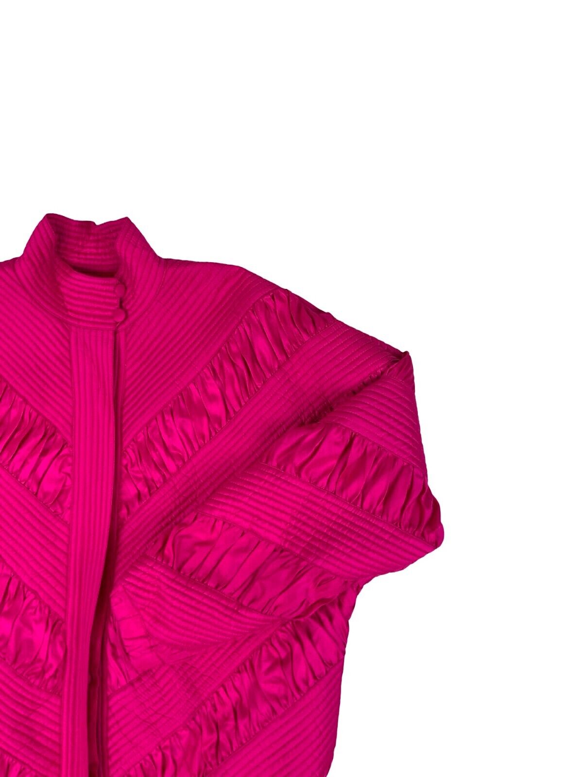 VTG 90s 00s PURE SILK BRIGHT PINK BUTTON UP PADDED RUCHED JACKET SIZE S 8