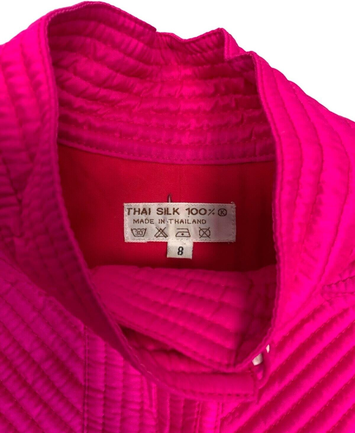 VTG 90s 00s PURE SILK BRIGHT PINK BUTTON UP PADDED RUCHED JACKET SIZE S 8