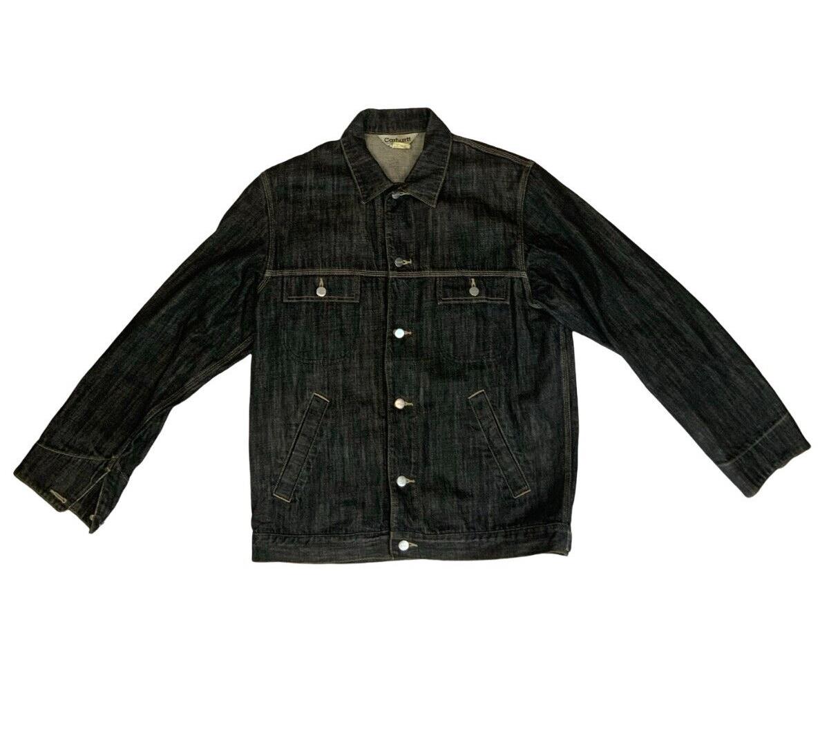 VTG CARHARTT BLACK DENIM CHORE JACKET WORKWEAR AMERICANA HOT ROD 42 L