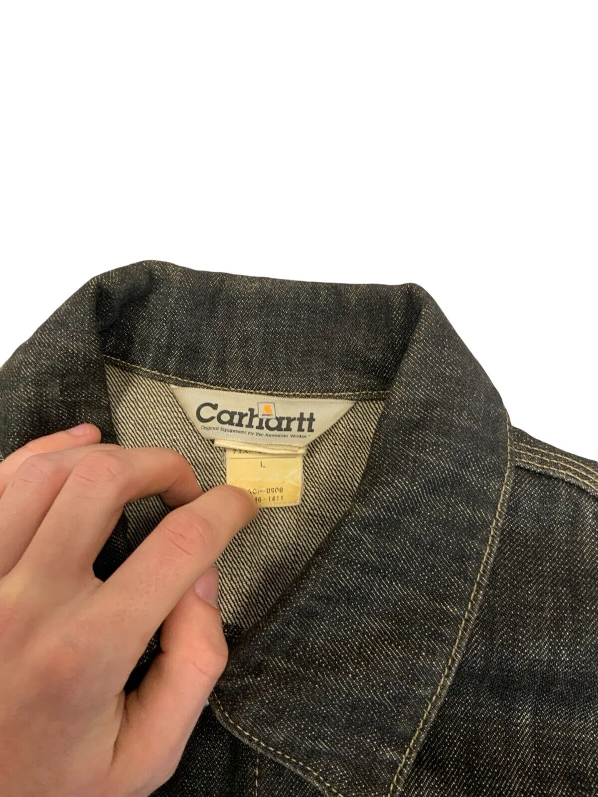 VTG CARHARTT BLACK DENIM CHORE JACKET WORKWEAR AMERICANA HOT ROD 42 L