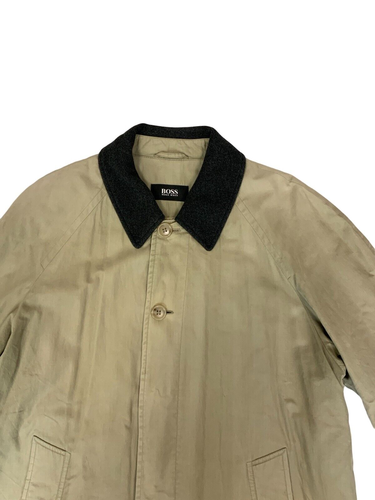 VTG 90s HUGO BOSS BIEGE KHAKI PADDED TRENCH COAT MAC SIZE XL